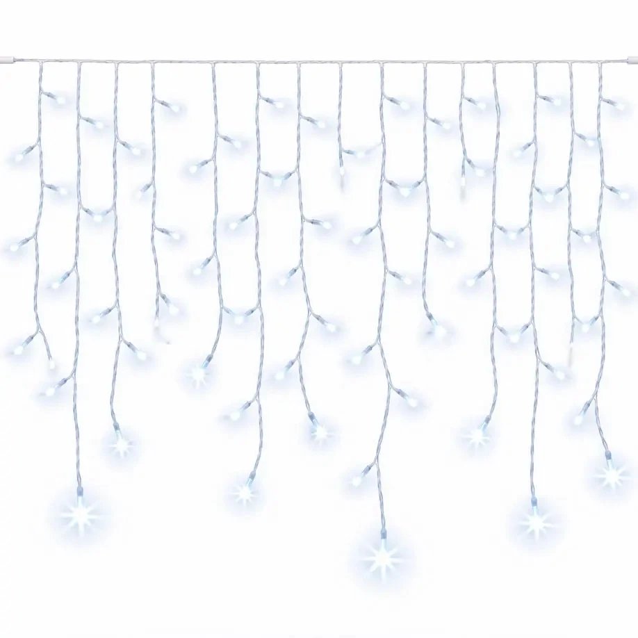 Easy Fix venkovní LED rampouchy světelné 300 × 100 cm, ledově bílá s FLASH, 174 diod, bílý kabel IP44, prodlužovací