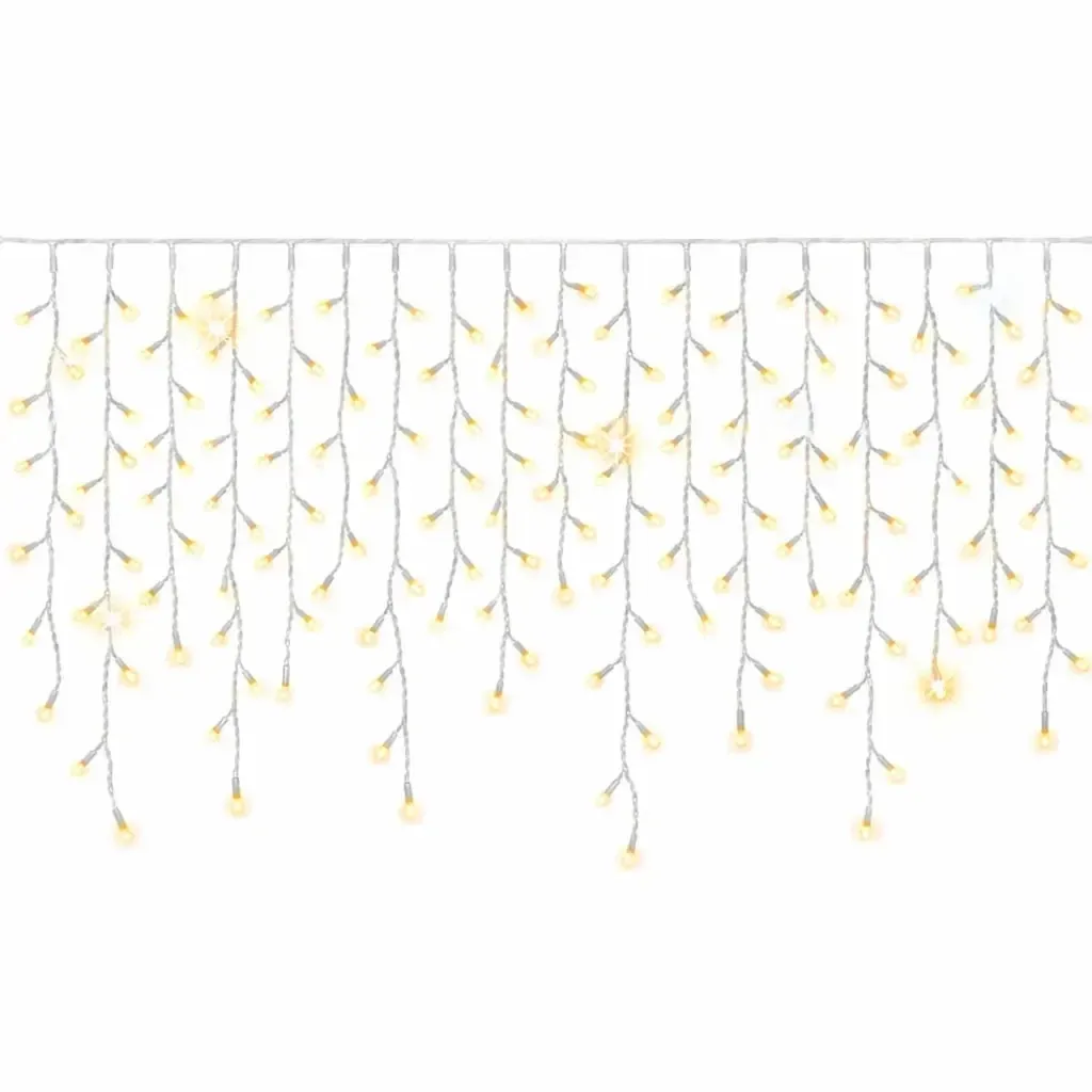 Easy Fix venkovní LED rampouchy světelné krápníky 300 × 90 cm, teple bílá s FLASH, 174 diod, bílý kabel IP67, prodlužovací