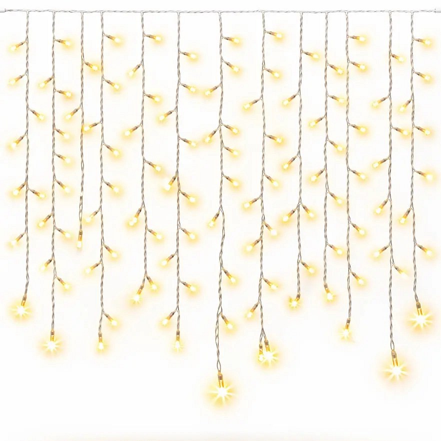 Easy Fix venkovní LED rampouchy světelné krápníky 300 × 90 cm, teple bílá s FLASH, 174 diod, bílý kabel IP67, prodlužovací