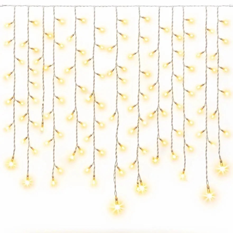 Easy Fix venkovní LED rampouchy světelné krápníky 300 × 90 cm, teple bílá s FLASH, 174 diod, bílý kabel IP67, prodlužovací
