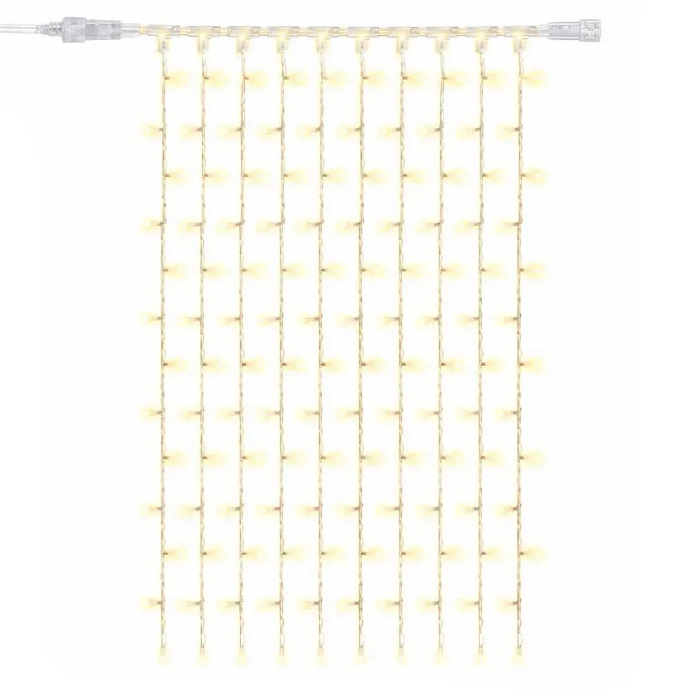 Easy Fix LED světelný závěs interiér 100 × 150 cm, teple bílá, 150 diod, 10 pramenů, čirý kabel IP20, prodlužovací
