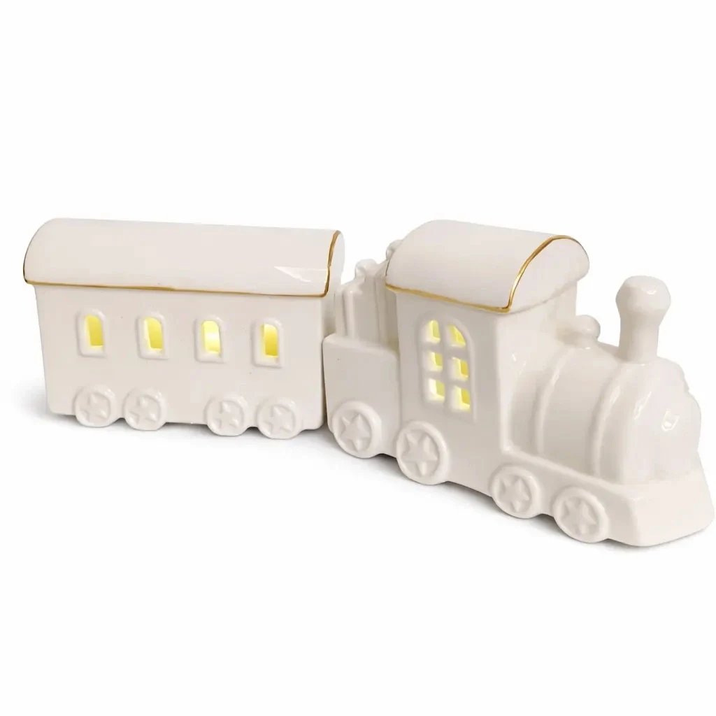 LED svítící vláček keramický, 28,5 × 10,1 × 9,3 cm, teple bílá, 2× LR44