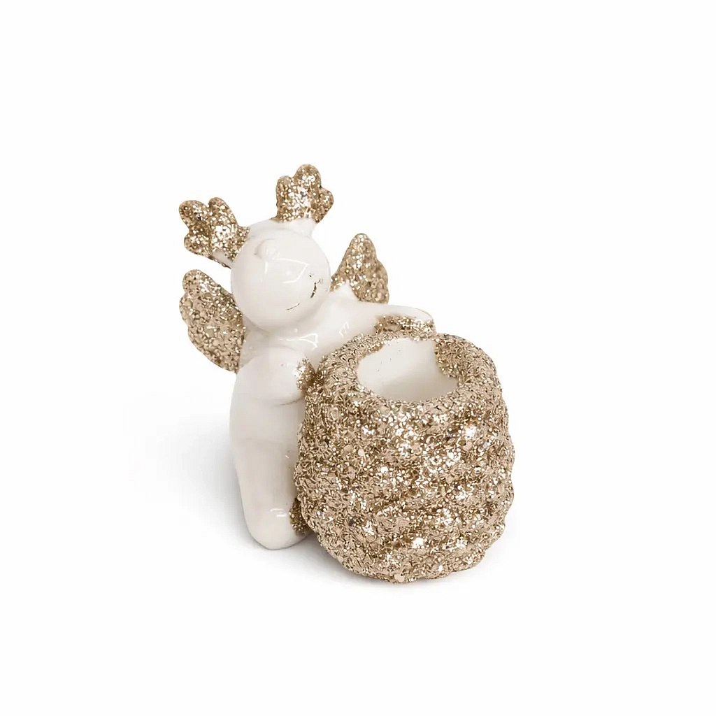 Vánoční svícen na stůl keramický 9,5 × 9 × 8 cm, průměr na svíčku 2 cm