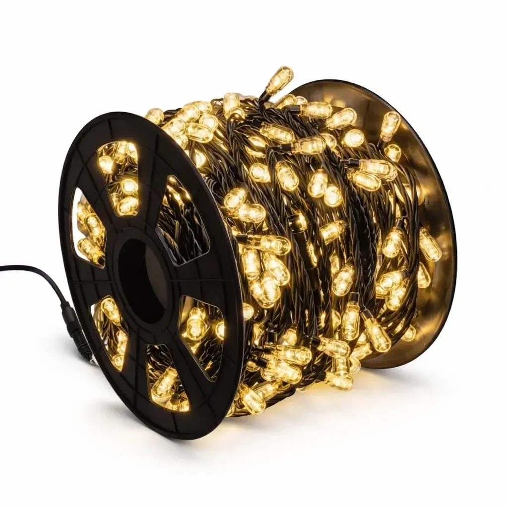 Easy Fix LED světelný řetěz 100 m venkovní teple bílá s MEGA LED, 400 diod, černý kabel IP67, cívka