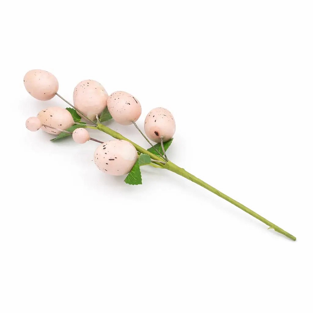 Velikonoční zápich větvička s vajíčky, 24 × 8 cm, růžová vajíčka, plast, venkovní
