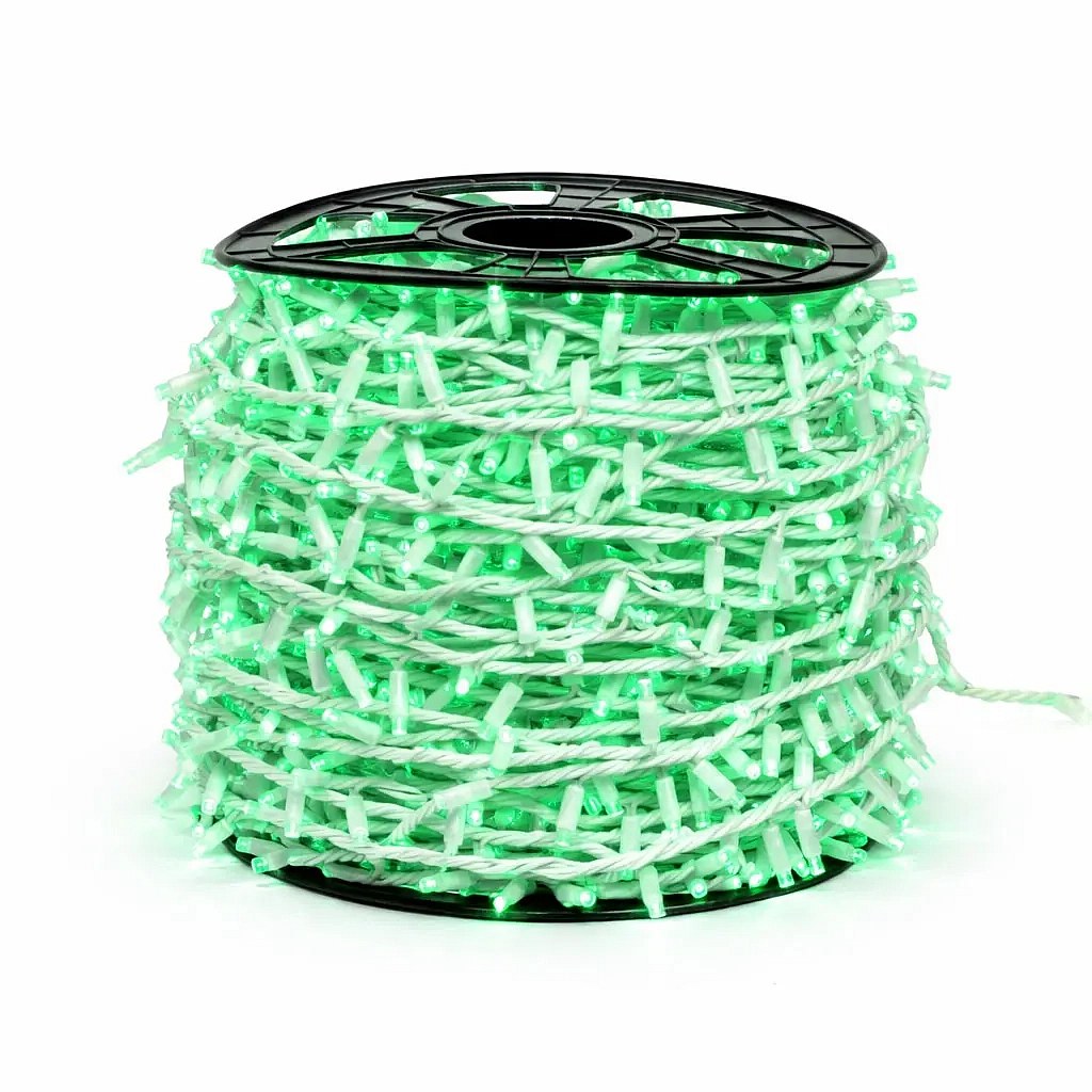 LED světelný řetěz 100 m, 2000 zelených diod, bílý kabel, IP44