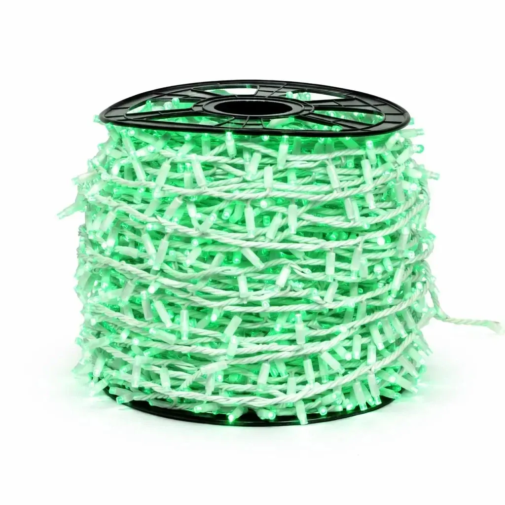 LED světelný řetěz 100 m, 2000 zelených diod, bílý kabel, IP44