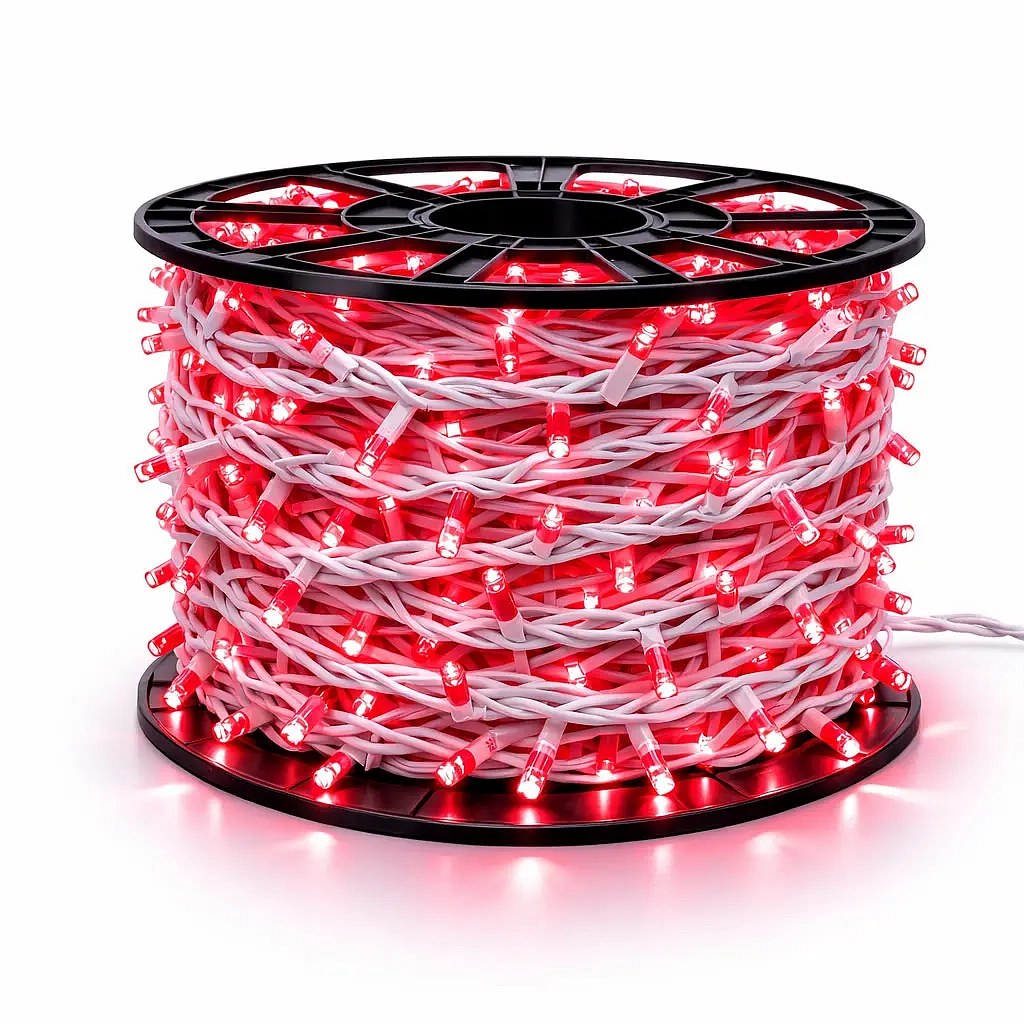 Easy Fix LED světelný řetěz 100 m venkovní červený, 2000 diod, bílý kabel IP44
