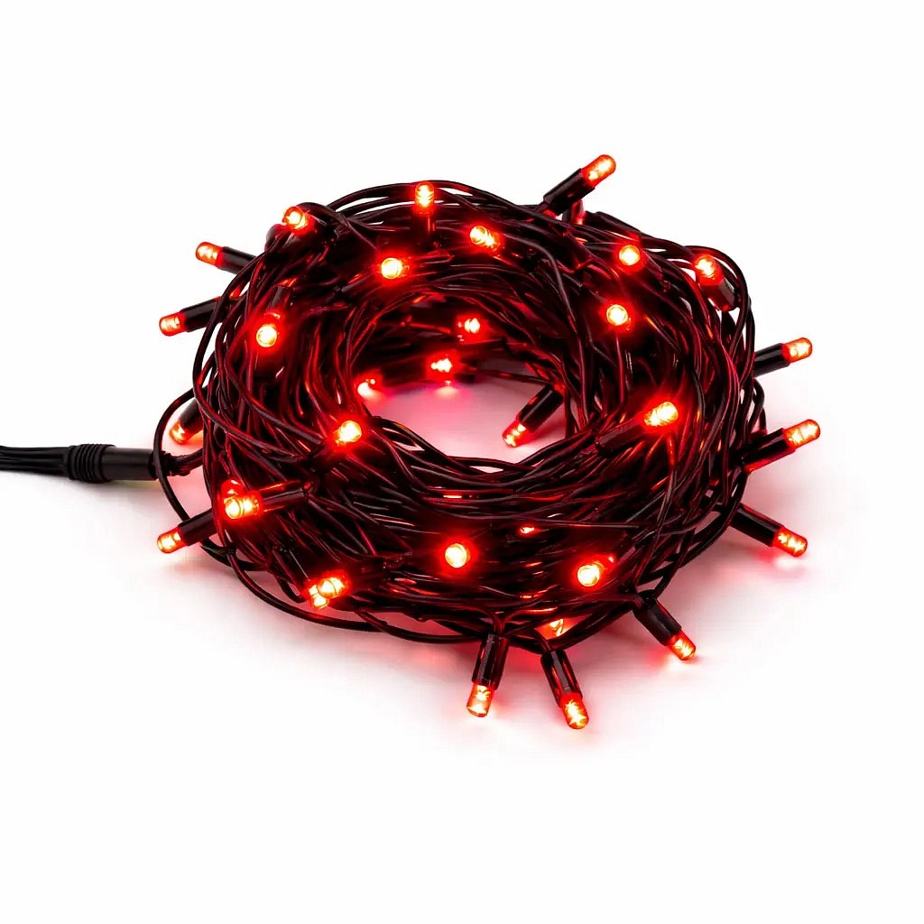 Easy Fix LED světelný řetěz 5 m červený, 50 diod, černá kabel IP44