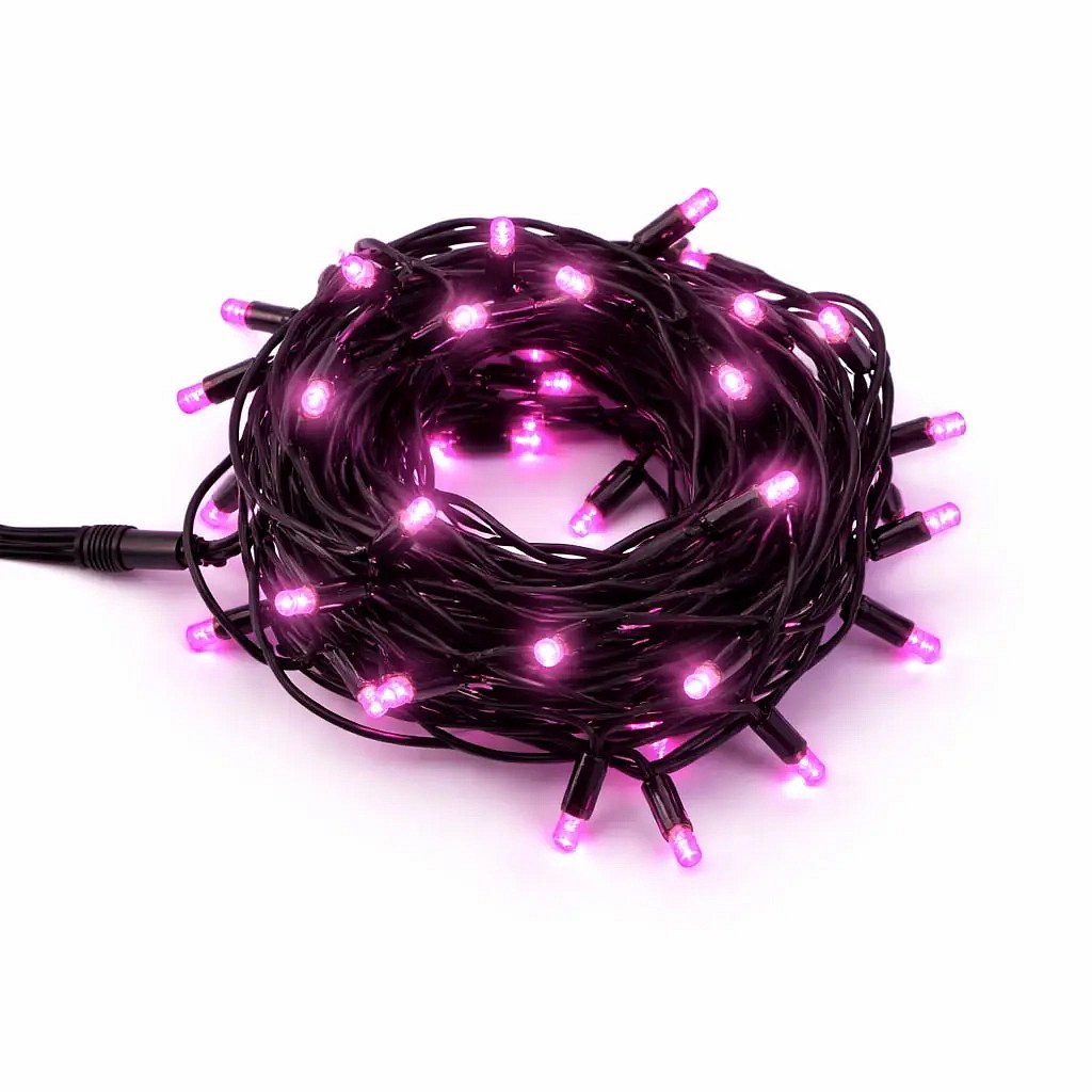 Easy fix LED světelný řetěz 5 m růžový, 50 diod, černý kabel IP67