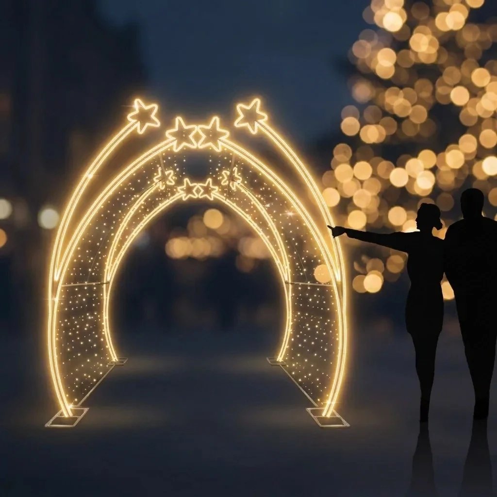 Eco Fix 3D LED star tunnel light, 200 × 250 × 400 cm, cool white with Flash, standing, aluminium