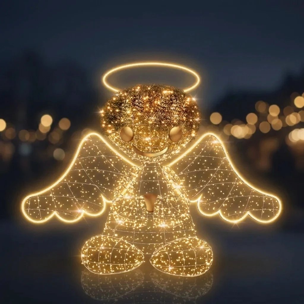 3D LED light angel, 160 cm, warm white with Flash, aluminium