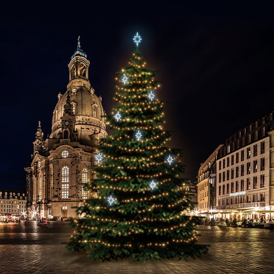 LED-Lichtset für Weihnachtsbäume 18-20 m hoch, warmweiß mit eisweißen Dekoren DZ141S3