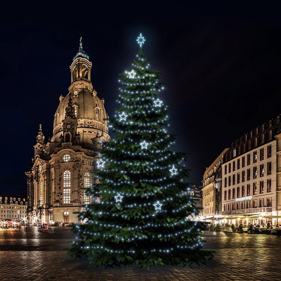 LED-Lichtset für Weihnachtsbäume 18-20 m hoch, eisweiß mit Dekoren DZ115S1