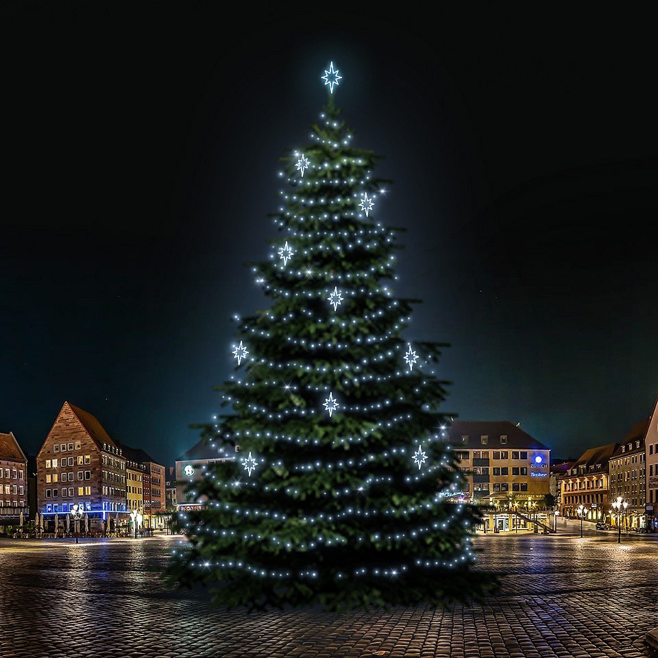 LED-Lichtset für Weihnachtsbäume 21-23 m hoch, eisweiß mit Dekoren DZ141S3