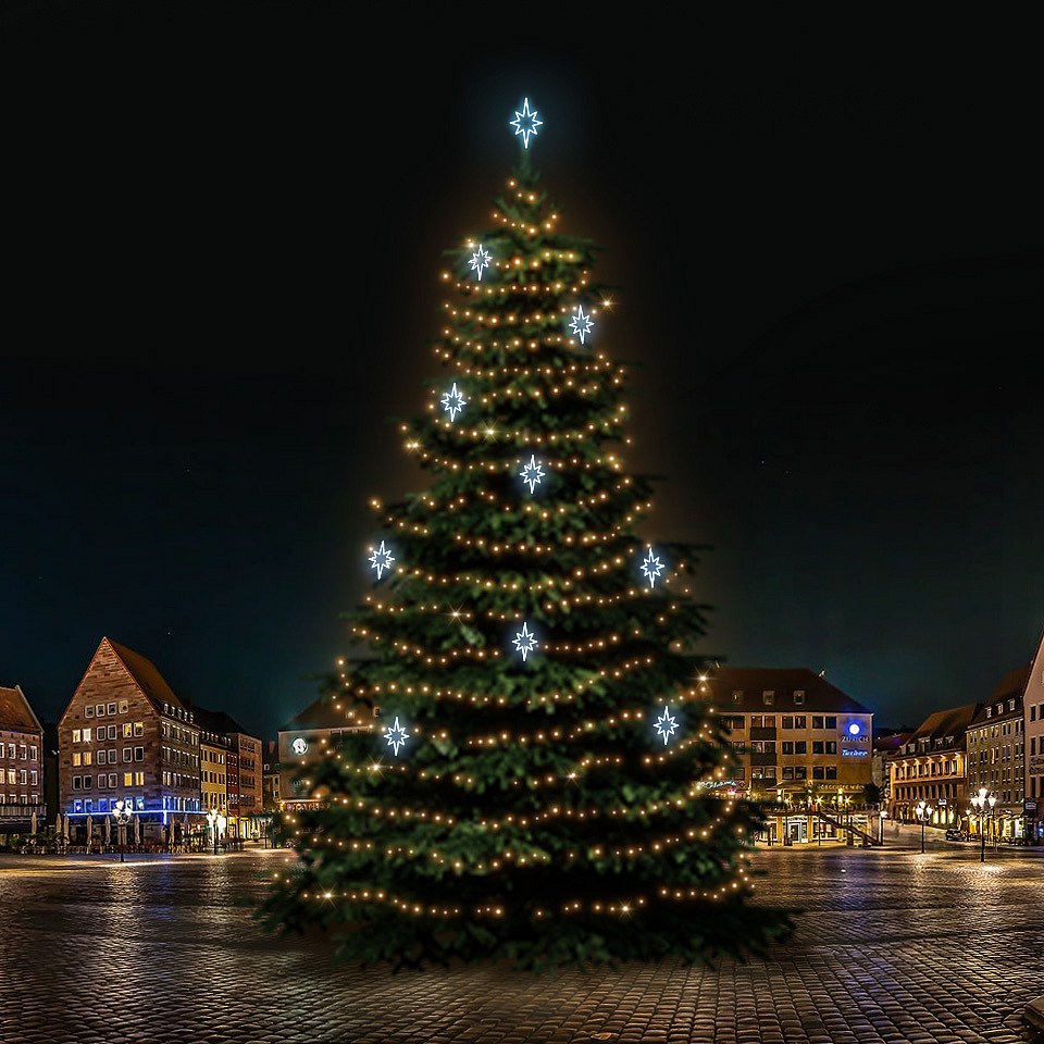 LED-Lichtset für Weihnachtsbäume 21-23 m hoch, warmweiß mit eisweißen Dekoren DZ141S3