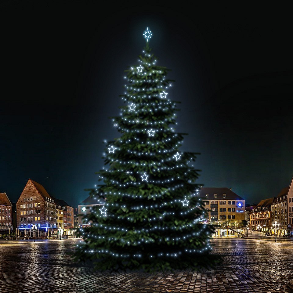 LED-Lichtset für Weihnachtsbäume 21-23 m hoch, eisweiß mit Dekoren DZ115S1