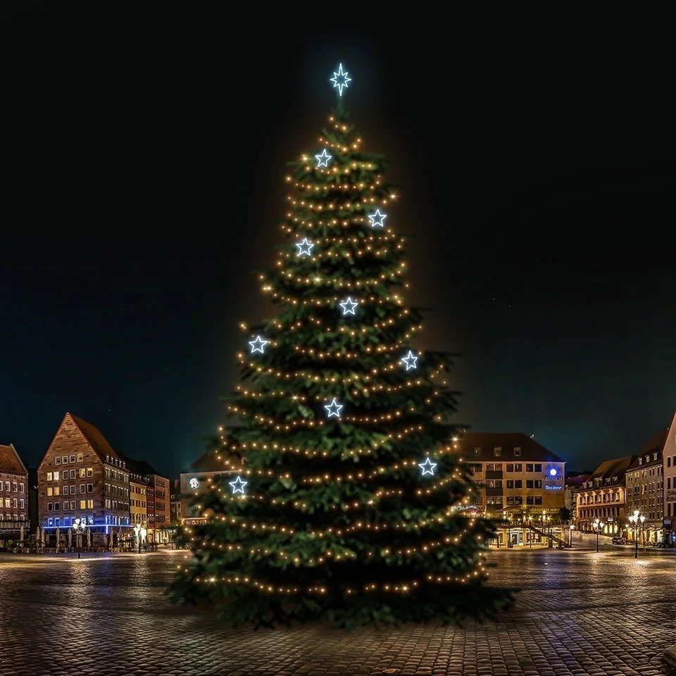 LED-Lichtset für Weihnachtsbäume 21-23 m hoch, warmweiß mit eisweißen Dekoren DZ115S1