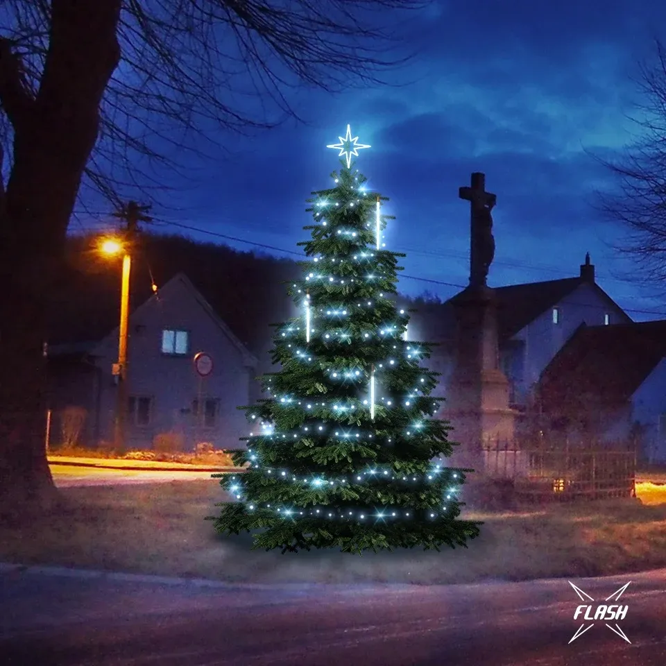 LED-Beleuchtungsset für Bäume mit einer Höhe von 3–5 m, eisweiß mit Blinkfunktion und Schneefall-Effekt