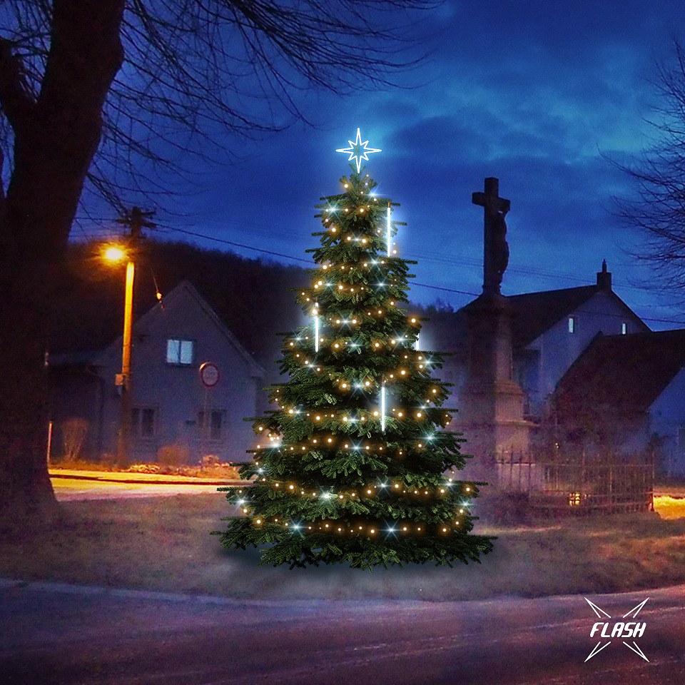 LED-Lichtset für Weihnachtsbäume, 3-5 m hoch, Warmweiß mit Flash, Mit fallendem Schnee