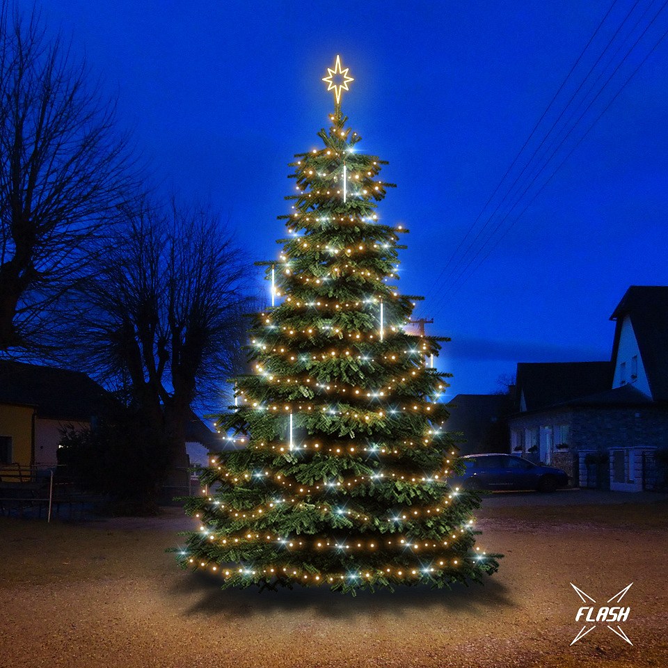 LED-Licht-Set für Weihnachtsbäume 6-8 m hoch, warmweiß mit Flash, mit fallendem Schnee
