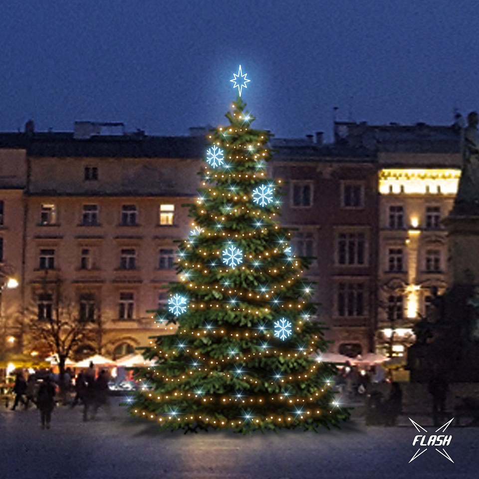 LED-Lichtset für Weihnachtsbäume, 9-11 m hoch, Warmweiß mit Flash, Dekorationen EFD01