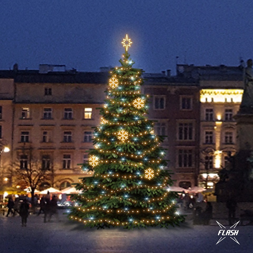 LED-Lichtset für Weihnachtsbäume, 9-11 m hoch, Warmweiß mit Flash, Dekorationen EFD02W