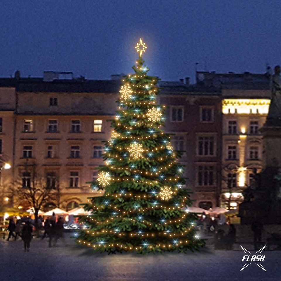 LED-Lichtset für Weihnachtsbäume, 9-11 m hoch, Warmweiß mit Flash, Dekorationen 8EFD08W