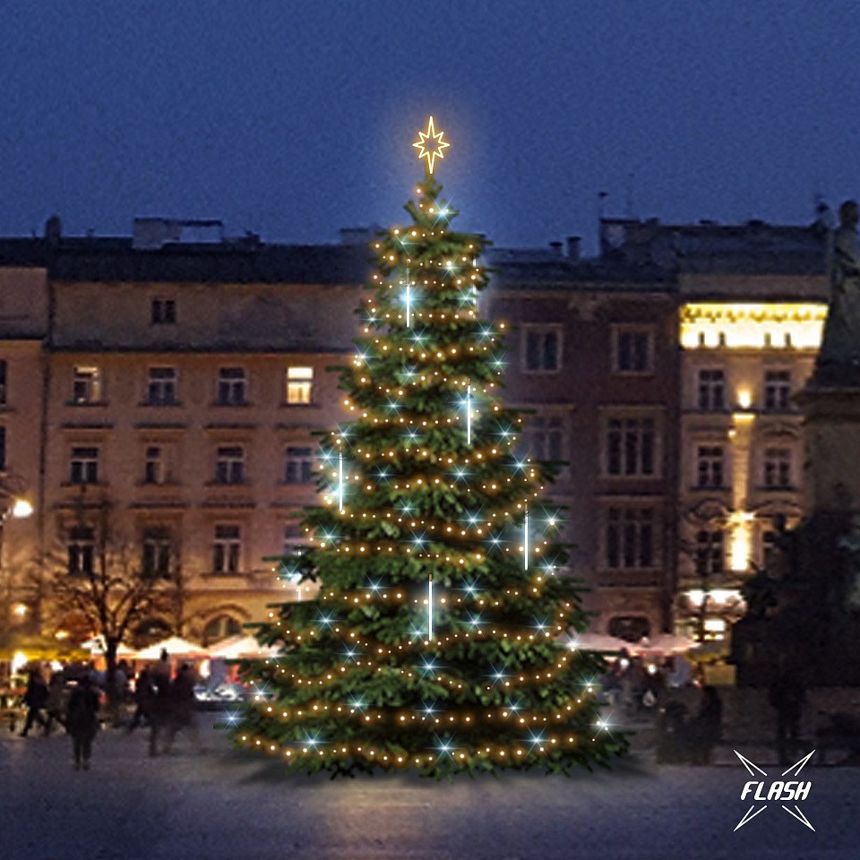 LED-Licht-Set für Weihnachtsbäume 9-11 m hoch, warmweiß mit Flash, mit fallendem Schnee
