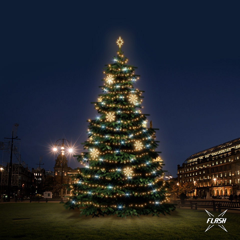 LED-Lichtset für Weihnachtsbäume, 12-14 m hoch, Warmweiß mit Flash, Dekorationen 8EFD08W