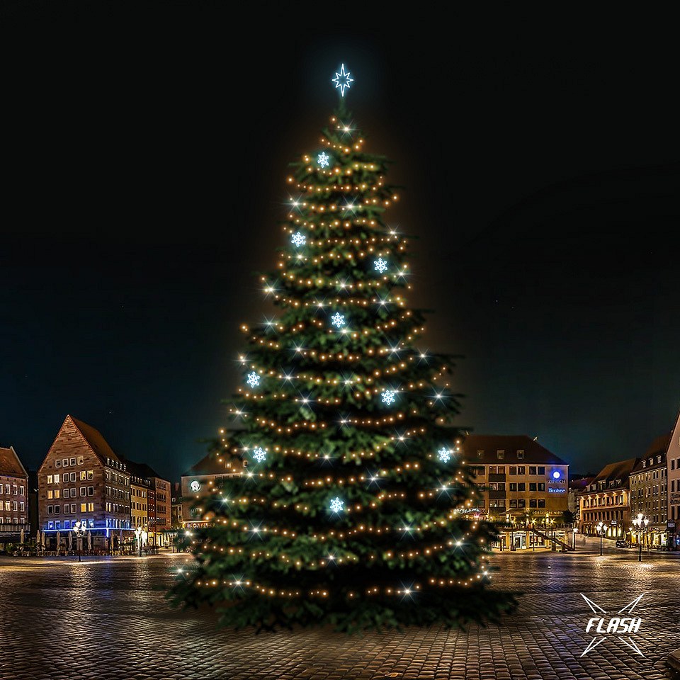 LED-Lichtset für Weihnachtsbäume 21-23 m hoch, warmweiß mit Flash, Eisdekoration EFD05