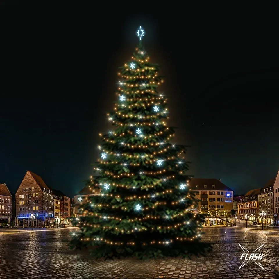 LED-Lichtset für Weihnachtsbäume 21-23 m hoch, warmweiß mit Flash, Eisdekoration EFD05