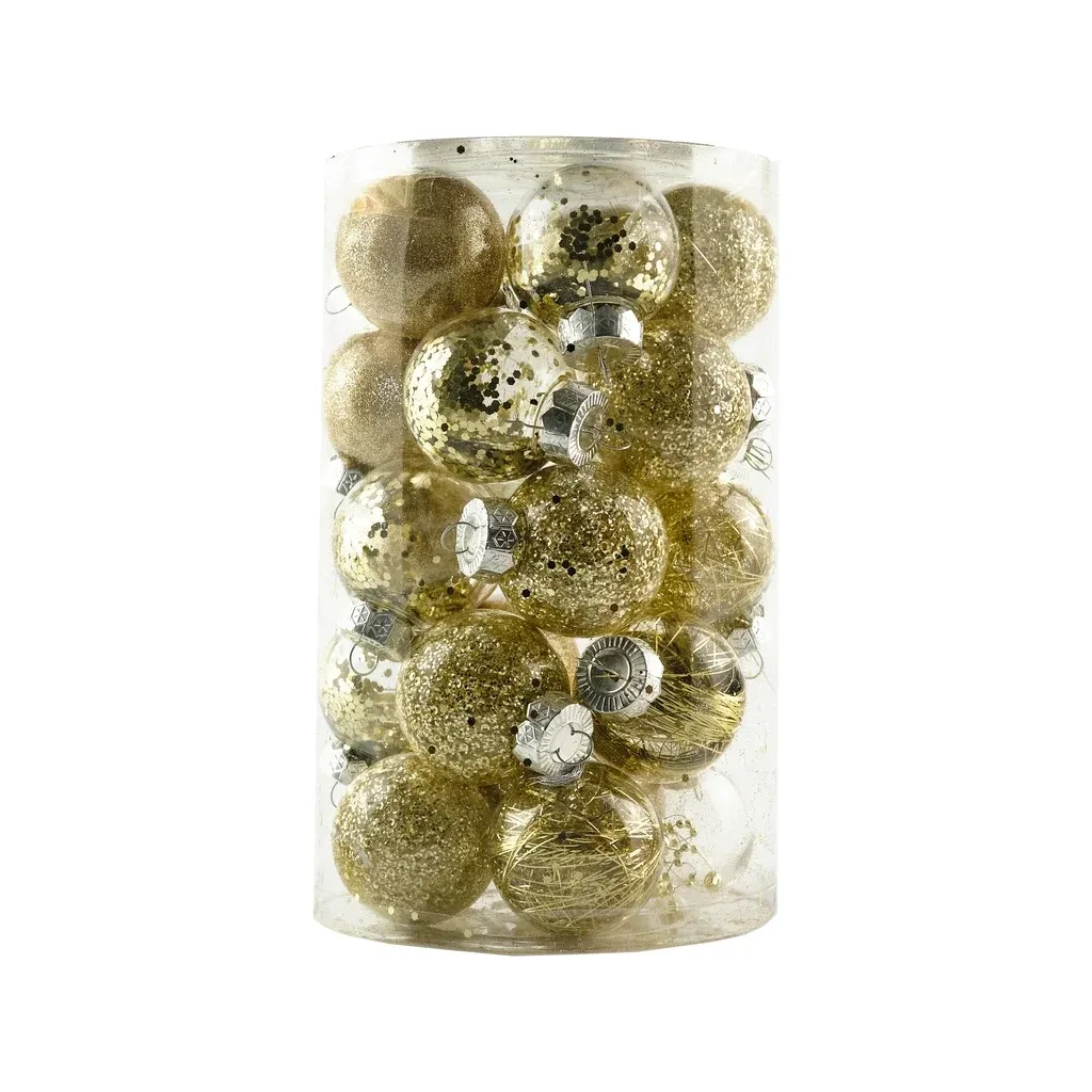 Set Weihnachtsdekoration Gold 6 cm Plastikflasche, Packung mit 25 Stück