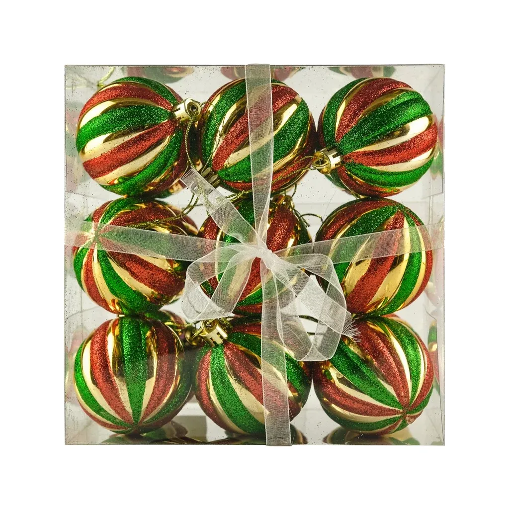 Set mit Weihnachtsschmuck rustikal farbig 6 cm Plastikflasche, Packung mit 18 Stück
