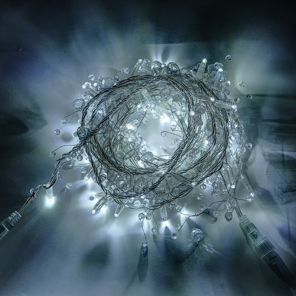 Beleuchtungs Kette mit Kristallen, 8 m, 80  Kaltweiße Dioden