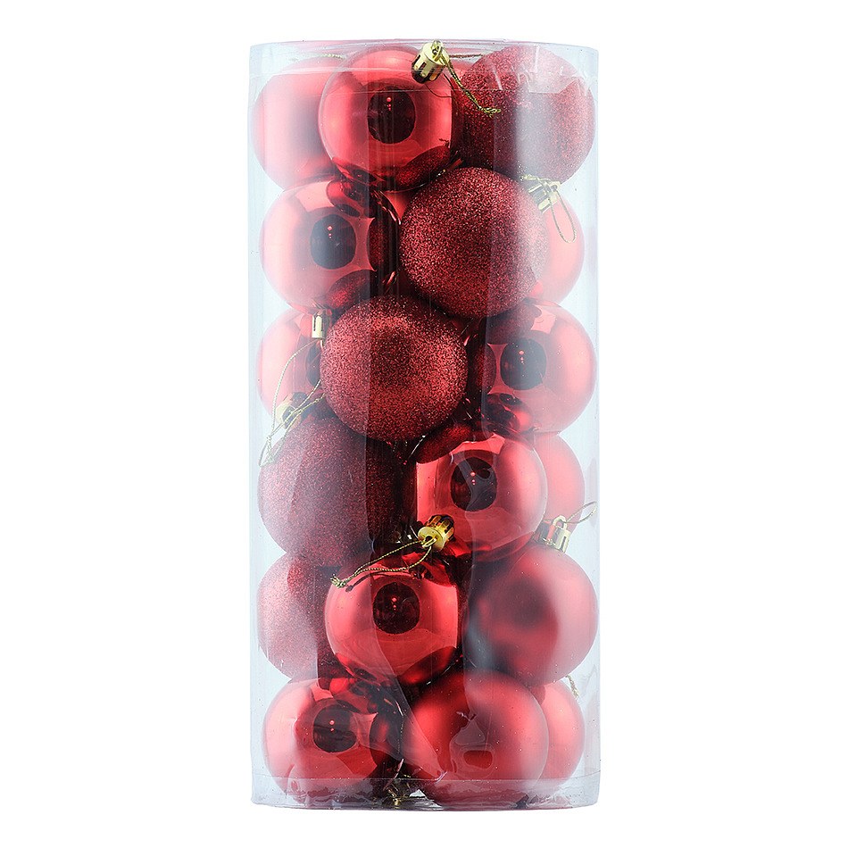 Kunststoffkugeln, Durchm. 6 cm, Rot, 8 x glänzend, 8 x matt, 8 x glitzernd