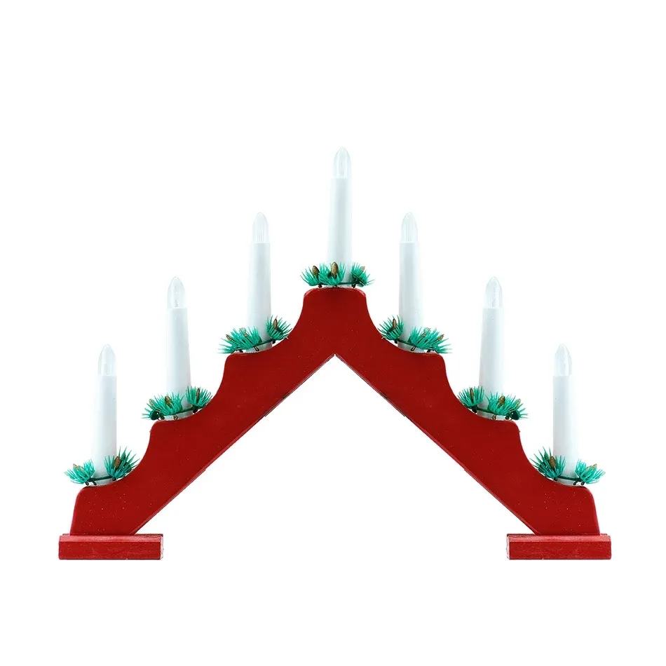 Batteriebetriebener Weihnachtsfenster-Kerzenhalter, 40 × 32 × 5 cm, Holz, rot, 2× AA