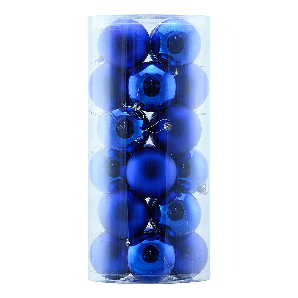 Set Weihnachtsschmuck blau 8 cm Kunststoffkugeln, 12× glänzend, 12× matt