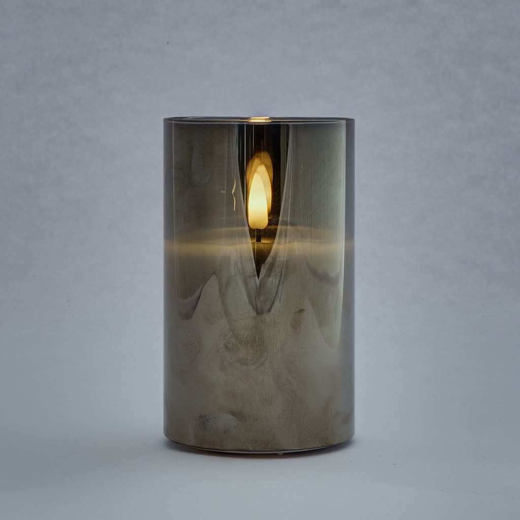 LED-Kerze im Glas, 7,5 x 10 cm, Grau