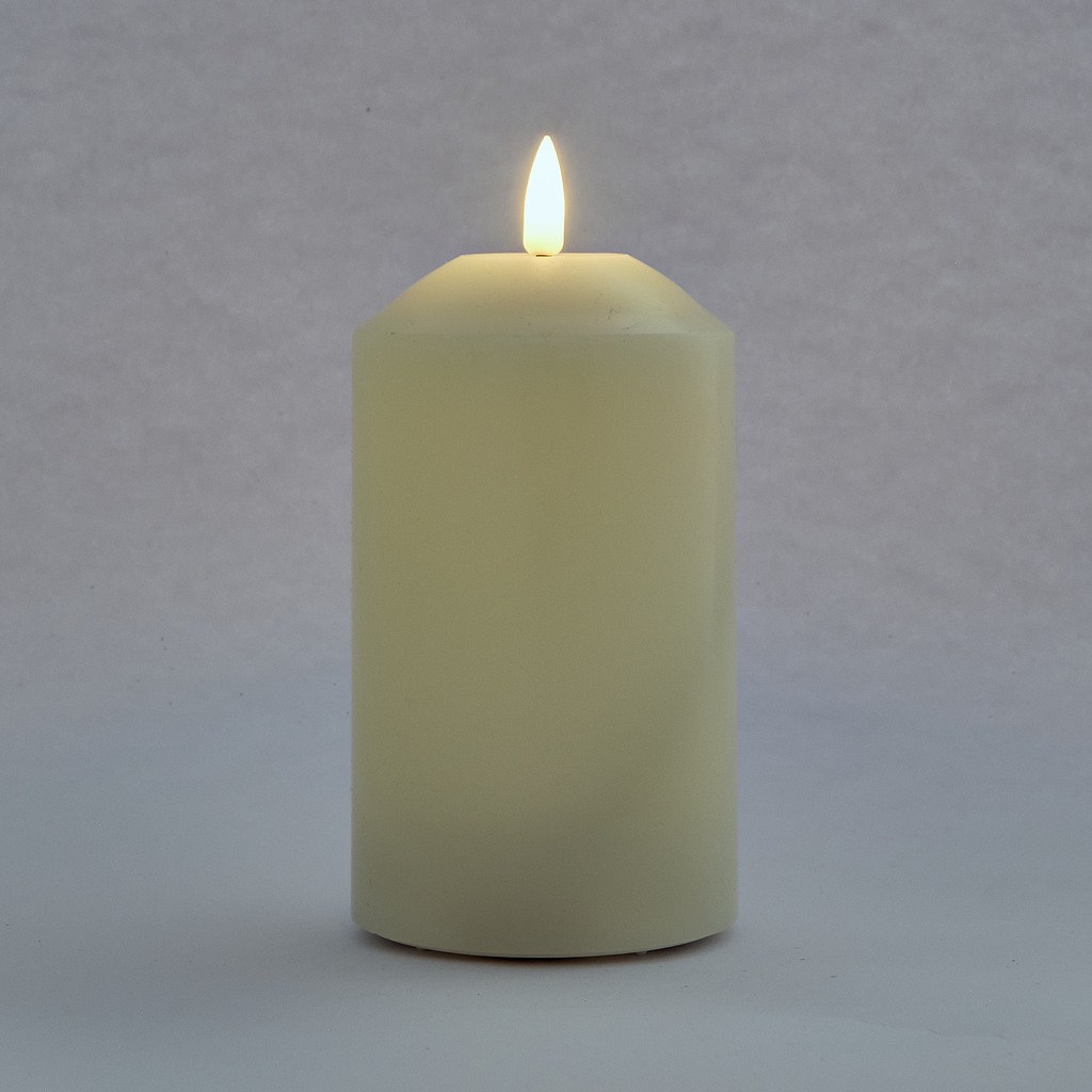 LED-Kerze, Wachs-, 7,5 x 15 cm, Mandelfarbe