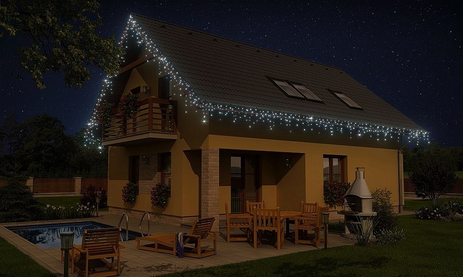 LED-Licht-Set für Haus, 9+1 frei, eisweiß, weißes Kabel, Easy Fix, IP67