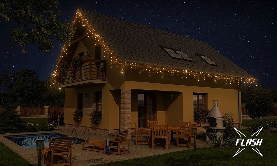LED Hauslicht-Set, 9+1 frei, warmweiß mit Flash, weißes Kabel, Easy Fix, IP67