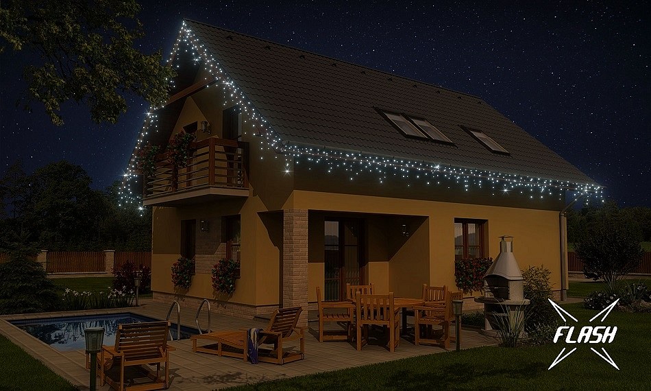 LED Hauslicht-Set, 9+1 frei, LED weiß mit Flash, schwarzes Kabel, Easy Fix, IP67