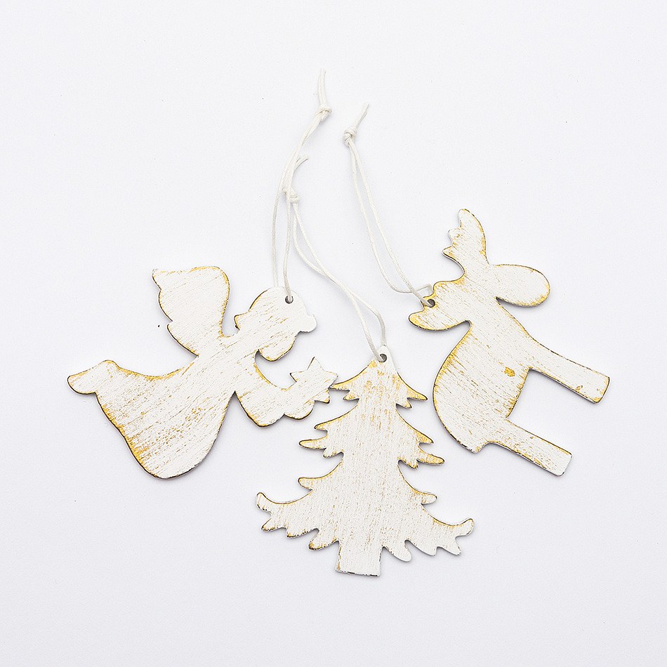 Weihnachtsbaumschmuck aus Holz 7 cm, hängend, 3 Typen, 9er-Pack