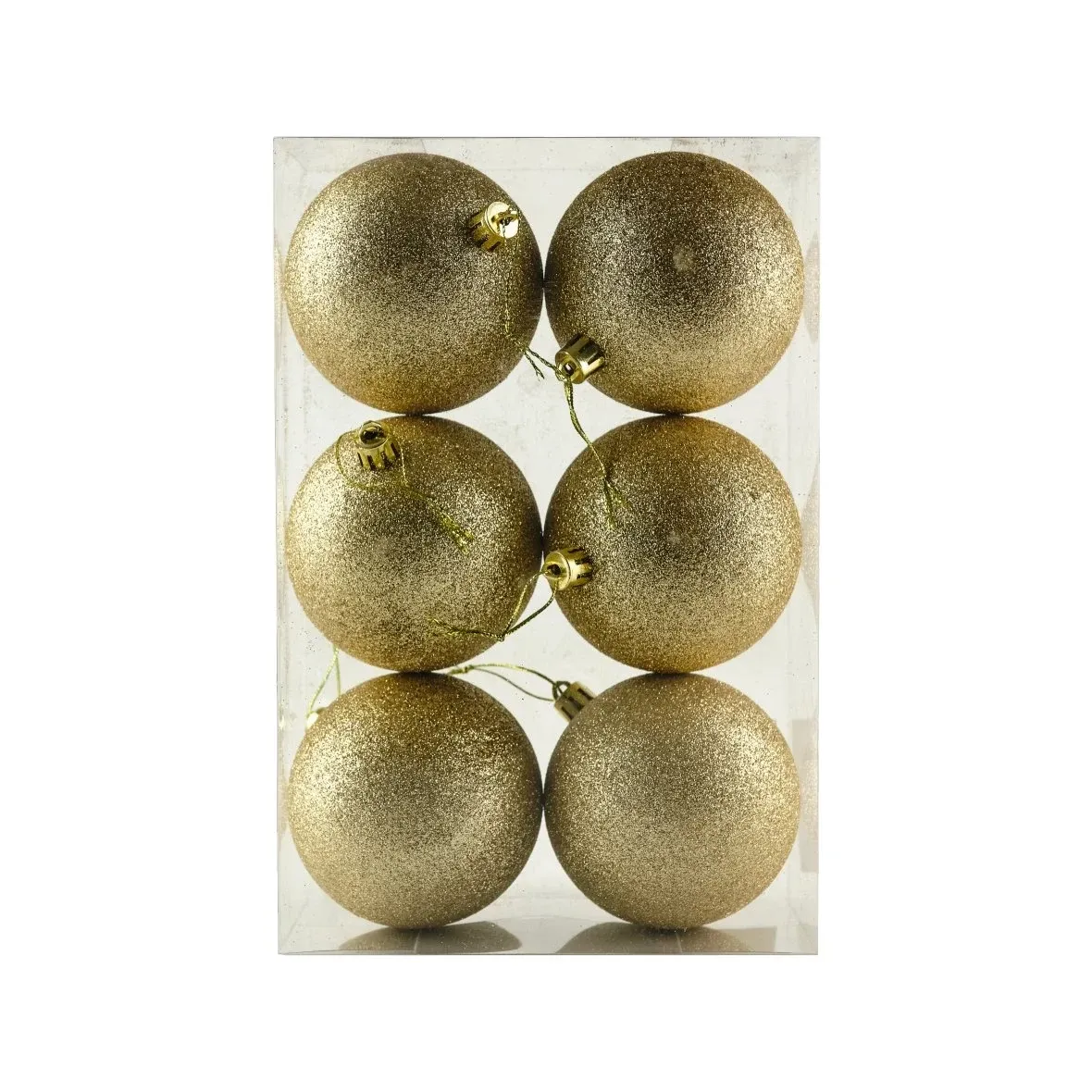 Set Weihnachtsschmuck Champagner Glitter 8 cm Plastikkugeln, 6er Pack