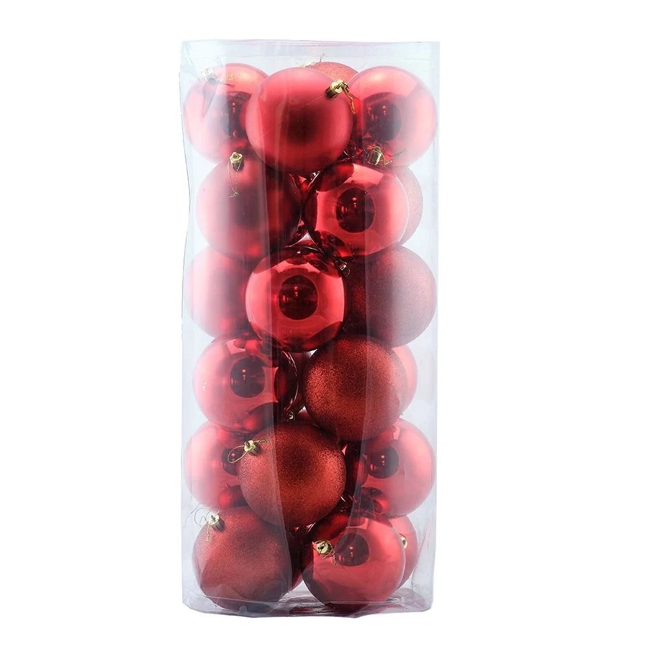 Weihnachtsschmuck - Kunststoffkugel-Set 6 Stück, D. 10 cm, rot, 8 x glänzend, 8 x matt, 8 x glitzernd
