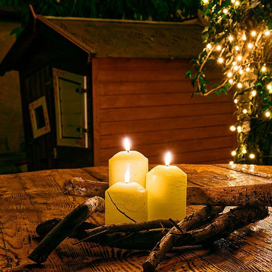 Set mit 3 Kerzen, Mandelfarbe, Durchm. 7,5 cm, mit Fernbedienung