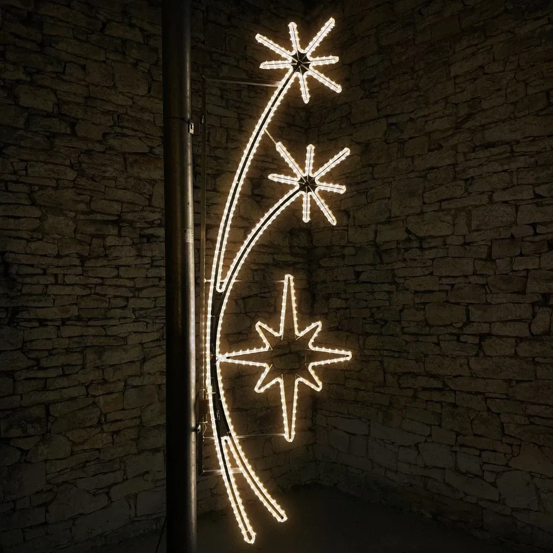 LED-Lichtmotiv Stern und 2 polare Strahlen, 310 x 100 cm, warmweiß