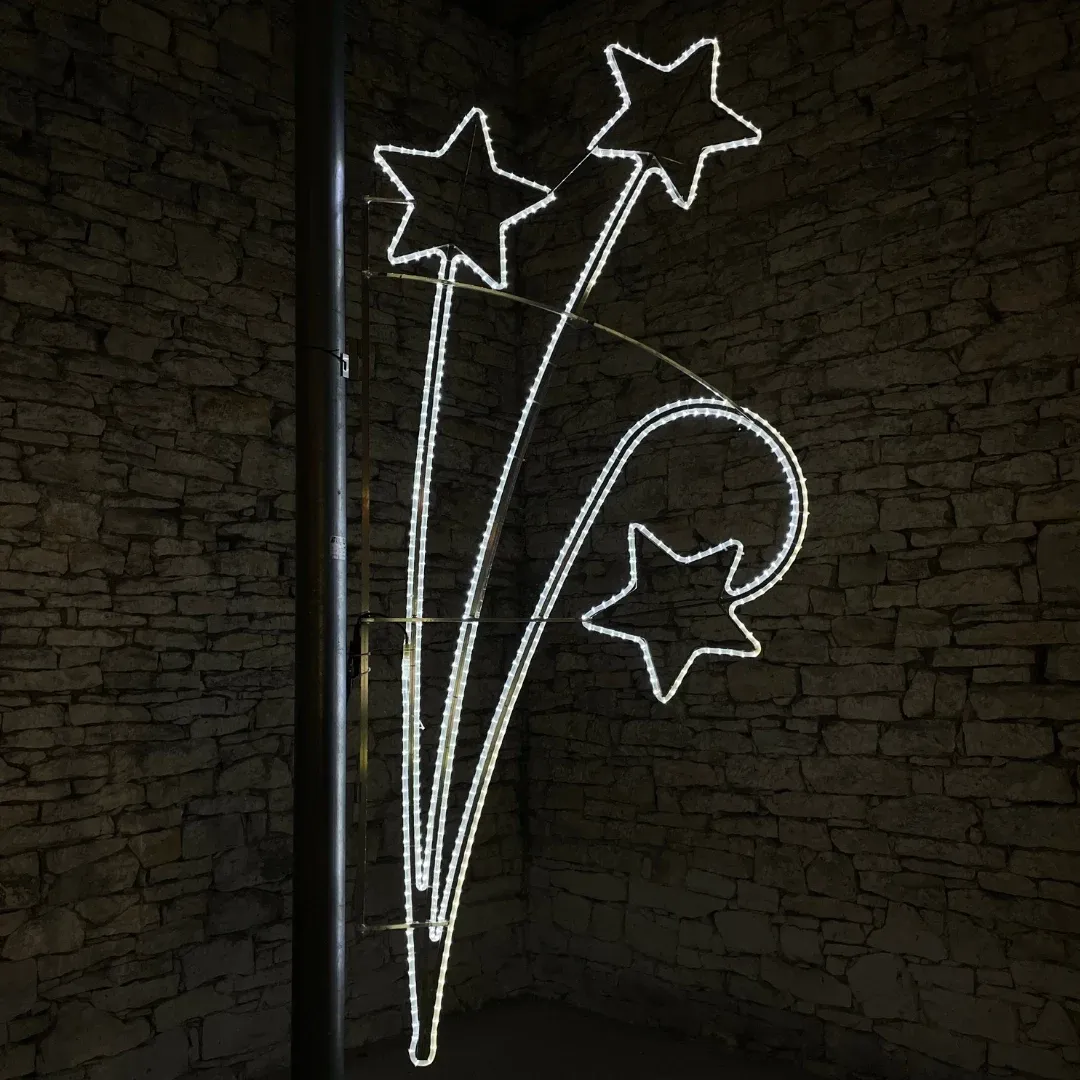 LED-Lichtmotiv, drei Sterne mit Spritzer, 130x290 cm, eisweiß