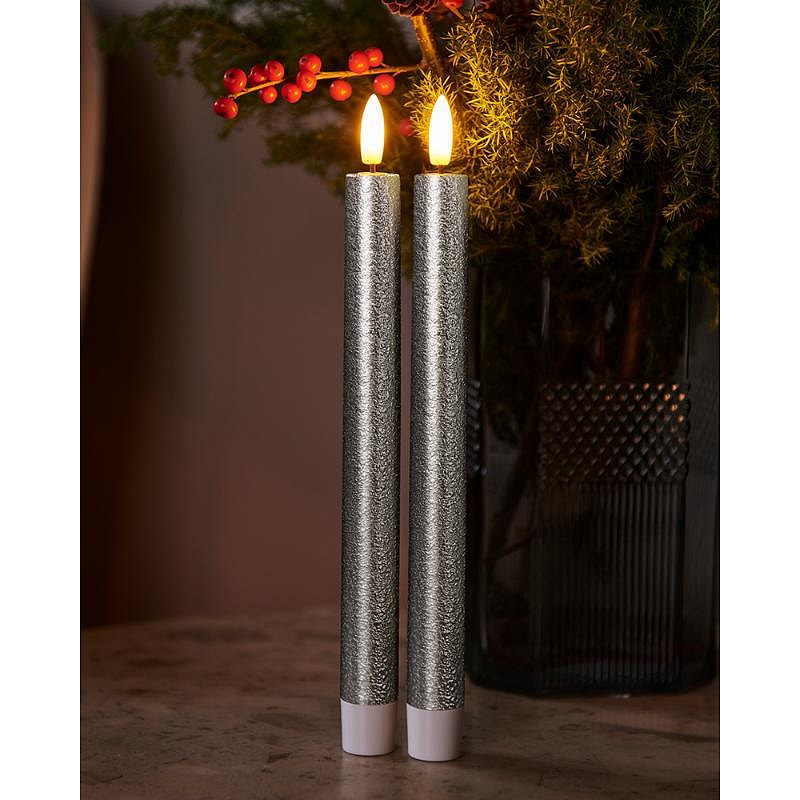 Sille Tall LED-Kerze, 2er-Set, Silber, 25 cm